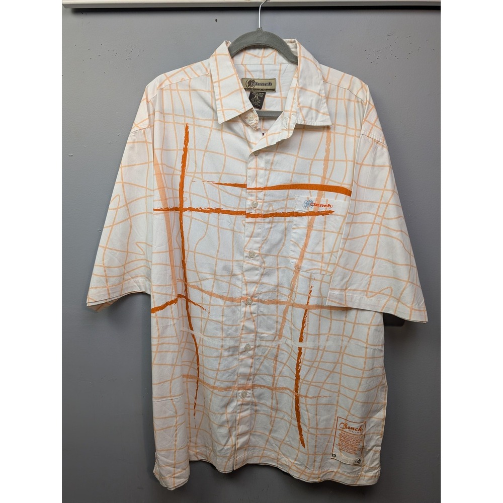 Clench Shirt Mens XL White Orange Grid Graphic Five Borough Classics Button Down